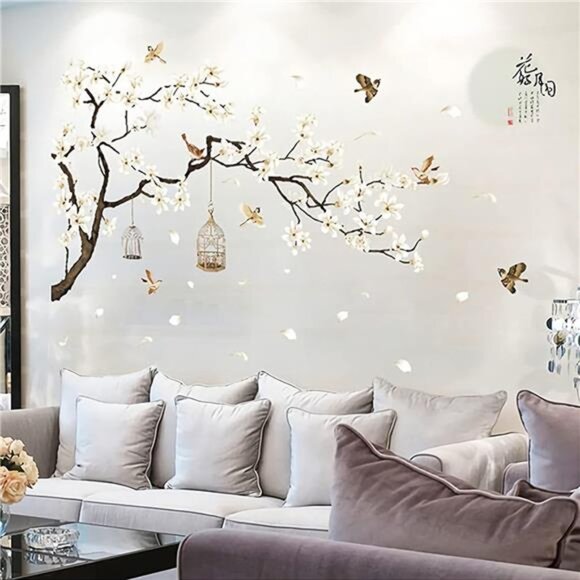 Large White Flower Wall Stickers Cherry Blossom Tree 3D Peel Stick Home Decor - Picture 7 of 8